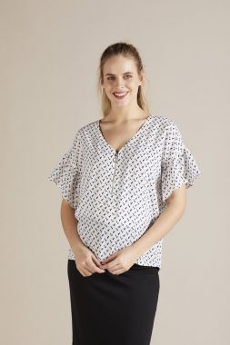 Блузка для беременных и кормящих шифон Белый со штрихами 0001601 GeBe Турция