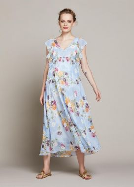 Платье Шифон в цветок длинное голубой 9015613 GeBe Турция