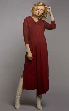 Платье трикотаж плотный для беременных и кормящих Бордо. 9115201 GeBe Турция