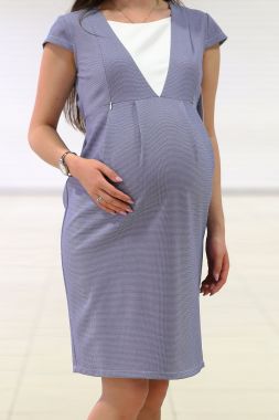Платье для беременных и кормящих офис Светло-синий с белым 7732 Fujin Турция