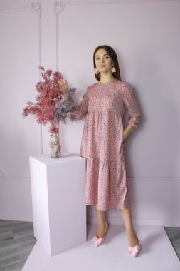 Платье для беременных и кормящих с рисунком. волан Тёмно-розовый 5006 Стильный животик