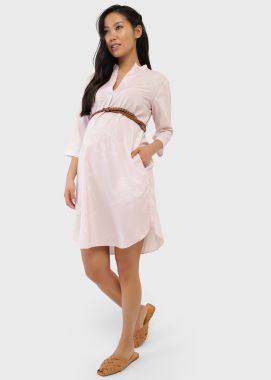 Платье-рубашка для беременных и кормящих  вискоза Светло-розовый в полосочку с белыми цветами 103631 Россия