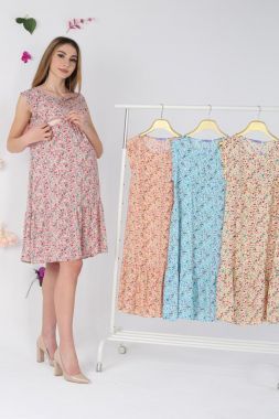 Платье для беременных и кормящих штапель Чёрный в цветочек 257 VILENA