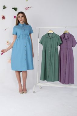 Платье для беременных и кормящих хлопок стрейч темно-голубой 246 VILENA