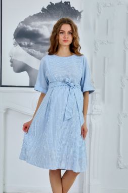 Платье для беременных и кормящих пенка в полосочку голубой 545 Стильный животик