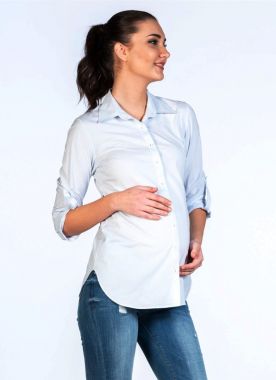 Блузка для беременных и кормящих офис белый в голубую полоску 7046 BUSA Турция