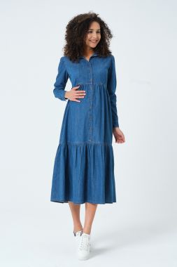 Платье Джинсовое, миди с воланом Тёмно-Синий 7523 BUSA Турция