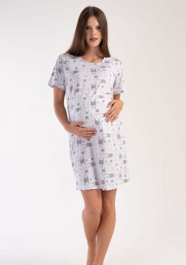 Сорочка для беременных и кормящих короткий рукав серый зайки 0782 Турция