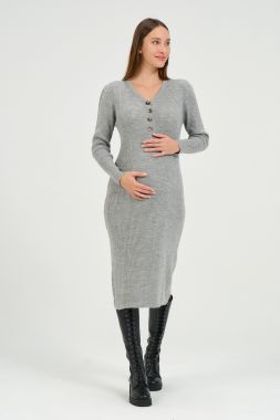 Платье для беременных и кормящих  лапша серый 7549 BUSA Турция