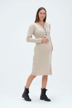 Платье для беременных и кормящих  лапша бежевый 7549 BUSA Турция