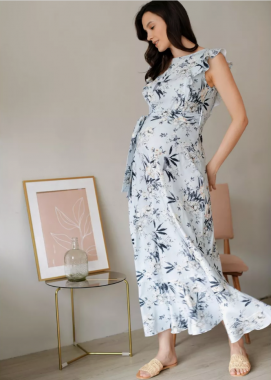 Платье для беременных и кормящих  вискоза Голубой в цветочек 103715 Россия